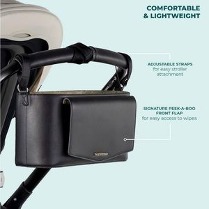 TWELVElittle Stroller Organizer Peek A Boo Stroller Caddy in Vegan Leather Black
